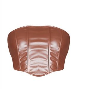 Chocolate PU Curved Hem Cropped Corset